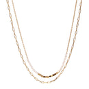 Delicate Double Chain Necklace with Crystal & Gold Beads