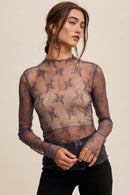 Sheer Lace Long-Sleeve Top