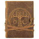 Tree with Sun & Moon Brown Suede Journal
