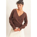 Wrap V Neck Sweater- Dark Brown