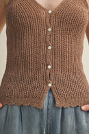 Pointelle Knit Scalloped Button Vest