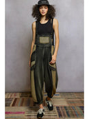 French Terry Loose Fit Knit Overalls with Contrast Panels