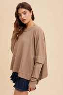 Garment Washed Crew Neck Top - Taupe