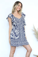 V Neck Open Tie Back Dress