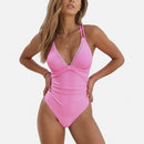 Ruched Deep V One-Piece Swimsuit with Twist Front