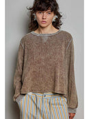 Vintage Washed Waffle Knit Oversized Long Sleeve Top