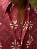 Men's Short Sleeve Button Down- Organic Cotton- Brick Starburst