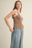 Pointelle Knit Scalloped Button Vest