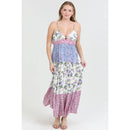 V Neck Open Tie Back Mixed Print Maxi Dress