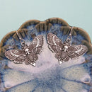 Silver Deaths Head Moth Earrings