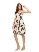 Breezy Ruffled Crane Print Dress- Natural