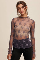 Sheer Lace Long-Sleeve Top