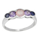 5 Stone Rose Quartz, Amethyst iolite - Sterling Silver ring