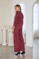 Red Tartan Check Double-Breasted Blazer