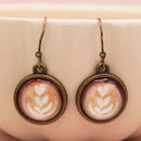 Coffee Time Latte Art Print Gold Earrings