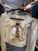 Ruffled Lace Up Crop Top- Champagne