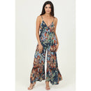 V Neck Open Tie Back Wide Leg with Lace Inset Jumpsuit
