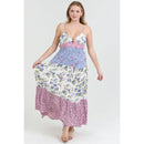 V Neck Open Tie Back Mixed Print Maxi Dress