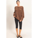 Chenille Boat Neck Dolman Sleeve Sweater- Brown