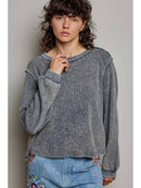 Vintage Washed Waffle Knit Oversized Long Sleeve Top