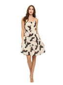Breezy Ruffled Crane Print Dress- Natural