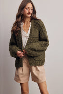 Handmade Chunky Knit Cardigan- Green Olive