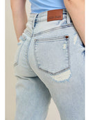 Judy Blue Mid Rise Repair Stitch Detail Destroy Single Cuff Boyfriend