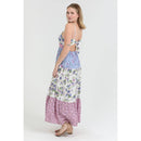 V Neck Open Tie Back Mixed Print Maxi Dress