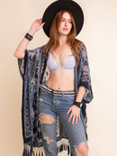 Velvet Mesh Tapestry Tassel Kimono