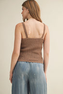 Pointelle Knit Scalloped Button Vest