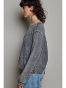 Vintage Washed Waffle Knit Oversized Long Sleeve Top