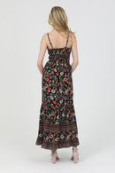 V Neck Twist Front Maxi Dress with Cutout-Black