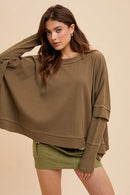 Garment Washed Crew Neck Top - Dark Olive