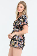 V Neck Twist Front Cut Out Short Sleeve Romper