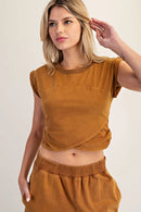 Mineral Washed Short Sleeve Wrap Top