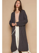 Open Front Long Sleeves Cardigan - Charcoal