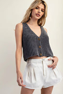 Button Down Sleeveless Sweater Top