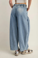 Mineral Washed Pleated Denim Pants