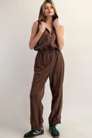 Zipper Front Sleeveless Jumpsuit- Walnut