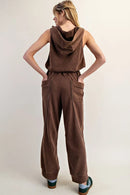 Zipper Front Sleeveless Jumpsuit- Walnut