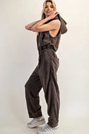 Zipper Front Sleeveless Jumpsuit- Walnut