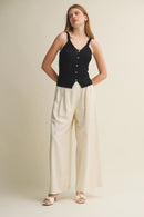 Pointelle Knit Scalloped Button Vest