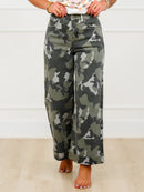 Mica High Rise Camo Wide Leg Cuffed Hem Jeans