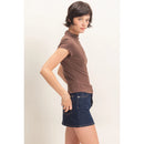 Mock Neck Cap Sleeve Top- Dark Brown