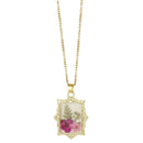 Floral Frame Pink Dried Flower Gold Necklace