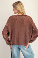 Dropped Shoulder Waffle Knit Sweater