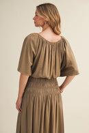 Shirred Waistband Voluminous Sleeve Blouse
