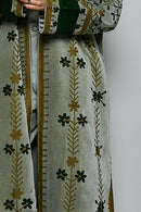 Side Slits Longline Embroidered Velvet Duster Jacket -Olive
