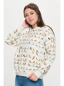 Colorful Chirpy Birds Print Sweatshirt