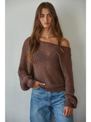 Sweater Knit Crochet Round Neck Long Sleeve Top